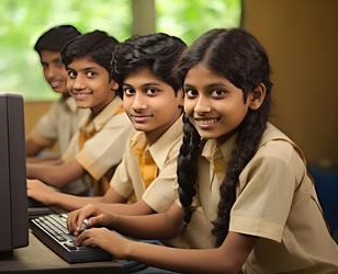 Children learning Scratch Coding